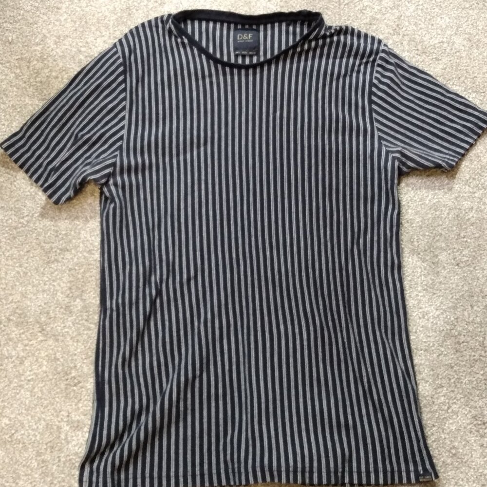 Denim & Flower D&F Ricky Singh Striped T Shirt Men's Size S Navy Blue White